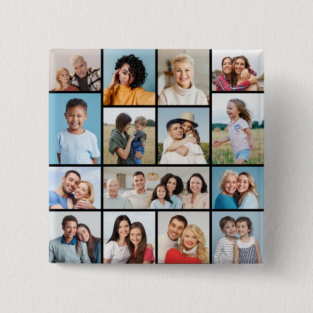 Create Your Own 15 Photo Collage Cm Square Badge (Front)