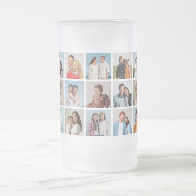 Create Your Own 15 Photo Collage Frosted Glass Beer Mug (Center)