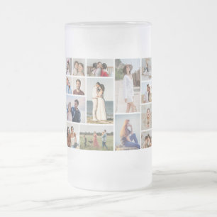 Create Your Own 15 Photo Collage Frosted Glass Beer Mug