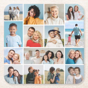 Create Your Own 15 Photo Collage Square Paper Coaster