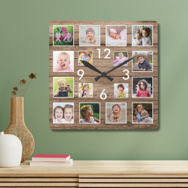 Create Your Own 16 Family Photo Collage Wood Square Wall Clock (Create Your Own 16 Family Photo Collage Wood Square Wall Clock
)