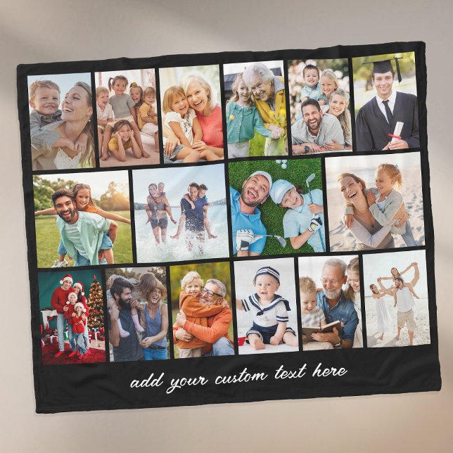 Create Your Own 16 Photo Collage Black Fleece Blanket (Creator Uploaded)