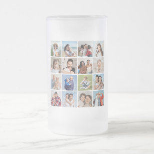 Create Your Own 16 Photo Collage Frosted Glass Beer Mug