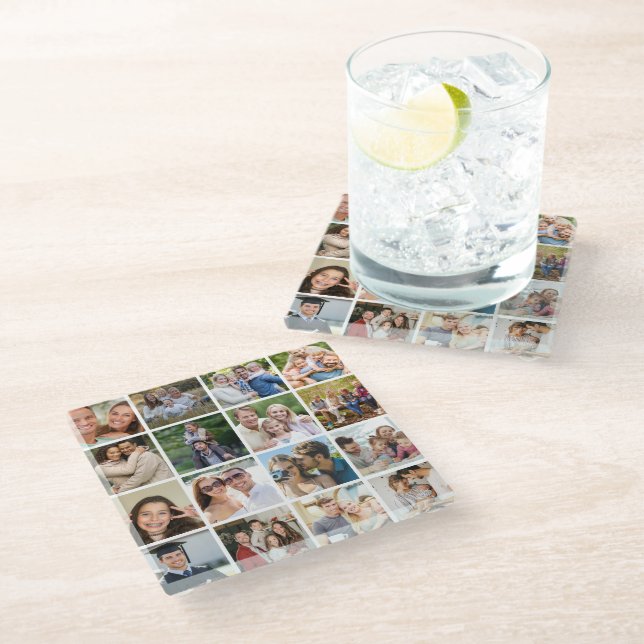 Create your Own 16 Photo Collage  Glass Coaster (Angled)