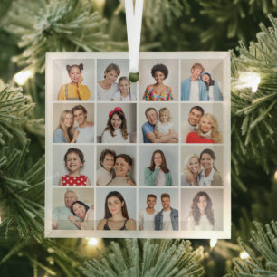 Create Your Own 16 Photo Collage Glass Tree Decoration