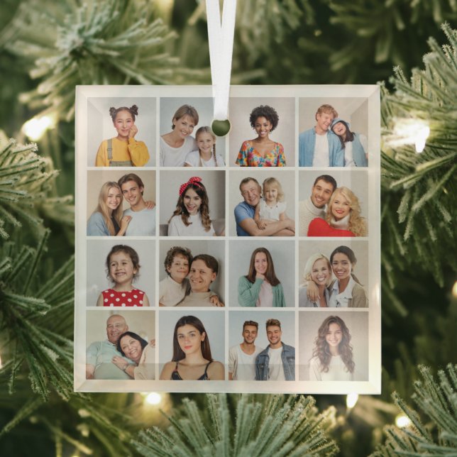 Create Your Own 16 Photo Collage Glass Tree Decoration (Insitu)