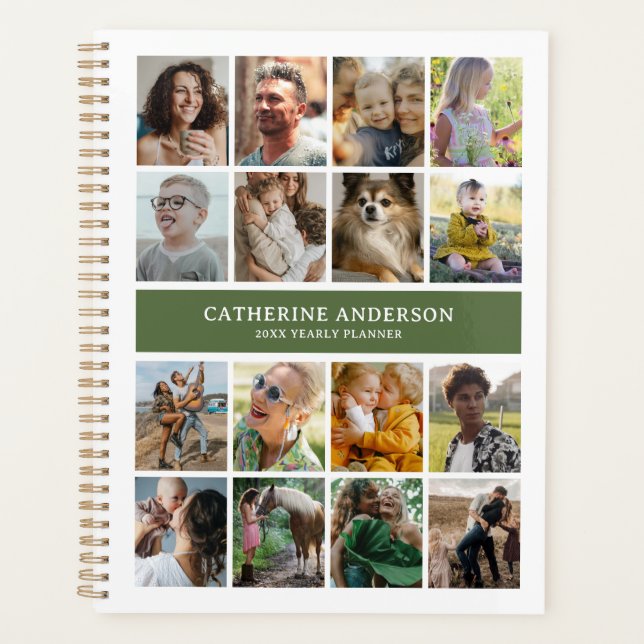 Create Your Own 16 Photo Collage Green Planner (Front)