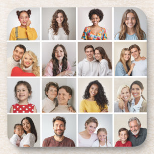 Create Your Own 16 Photo Collage Hard Plastic Coaster