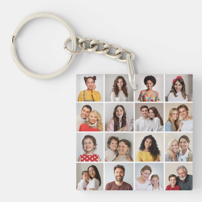 Create Your Own 16 Photo Collage Key Ring (Front)