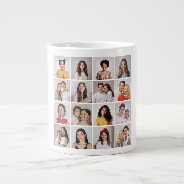 Create Your Own 16 Photo Collage Large Coffee Mug (Front)