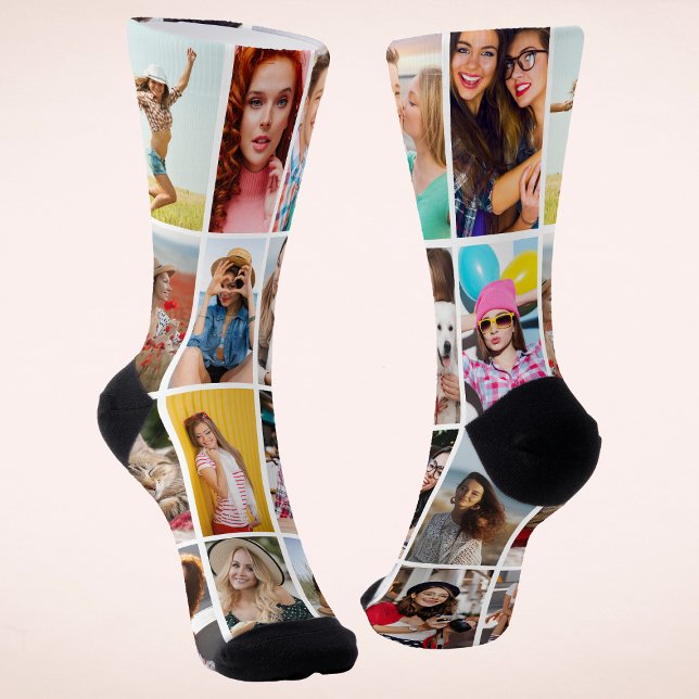 Create Your Own 16 Photo Collage Memory Gift Socks (Creator Uploaded)