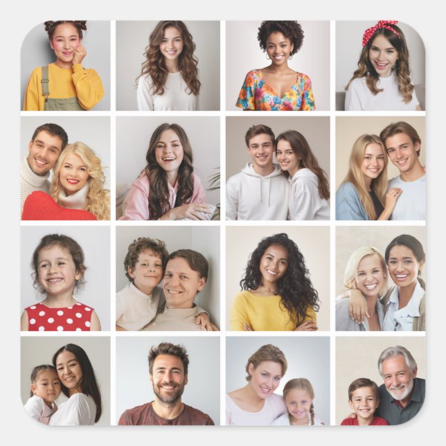 Create Your Own 16 Photo Collage Square Sticker (Front)