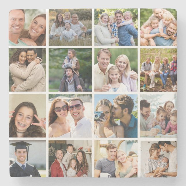 Create your Own 16 Photo Collage  Stone Coaster (Front)