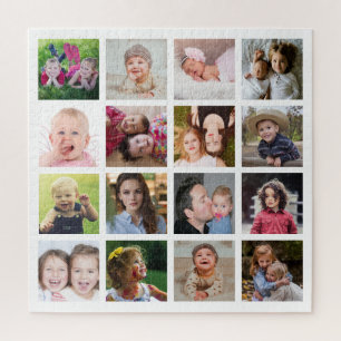 Create Your Own  16 Square Photo Collage White Jigsaw Puzzle