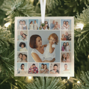 Create Your Own 17 Photo Collage Glass Tree Decoration
