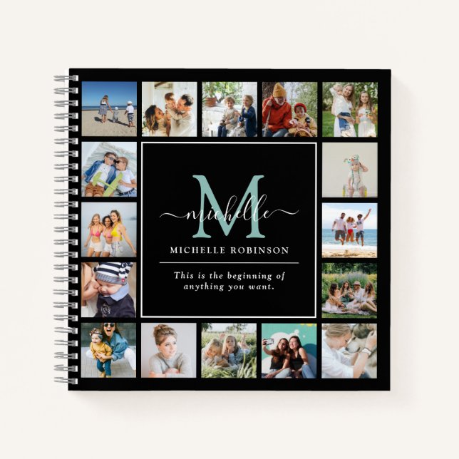 Create Your Own 17 Photo Collage, Monogram & Quote Notebook (Front)