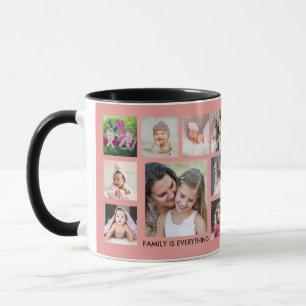 Create Your Own 18 Family Photo Collage Blush Pink Mug
