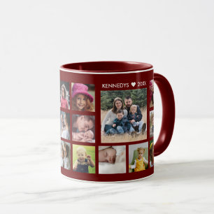 Create Your Own 18 Family Photo Collage Maroon Mug