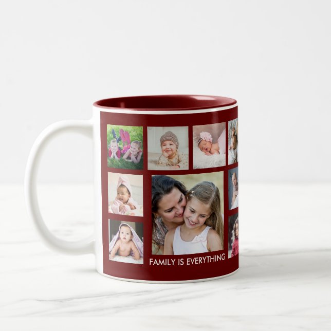 Create Your Own 18 Family Photo Collage Maroon Two-Tone Coffee Mug (Left)