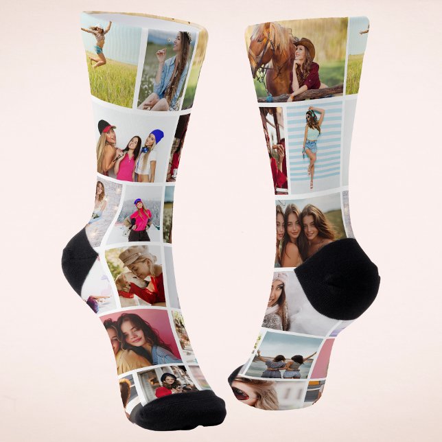 Create Your Own 18 Photo Collage Custom Gift Socks (Creator Uploaded)