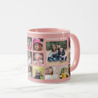 Create Your Own 18 Photo Collage Family Name Pink