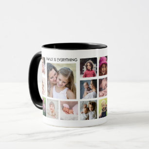 Create Your Own 18 Photo Collage Family Name White Mug