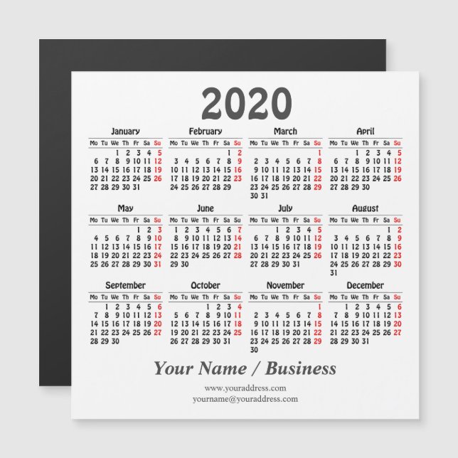 Create your own 2020 calendar Magnetic card (Front/Back)