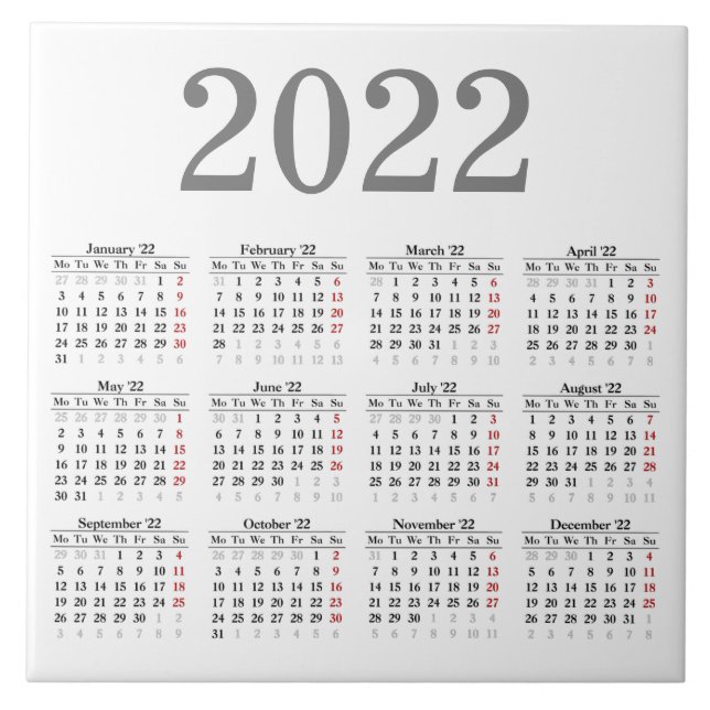 Create your own 2022 calendar ceramic tile (Front)