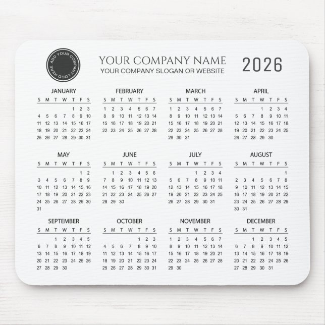 Create Your Own 2026 Company Calendar |  Mouse Mat (Front)
