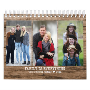 Create Your Own 2026 Family Photo Rustic Wood Calendar