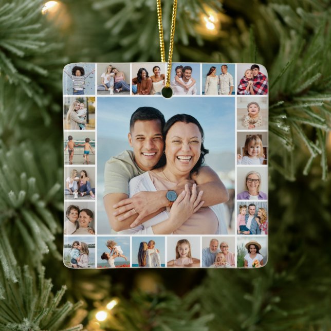 Create Your Own 21 Photo Collage Ceramic Ornament (Tree)
