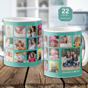 Create Your Own 22 Photo Collage Family Name   Coffee Mug