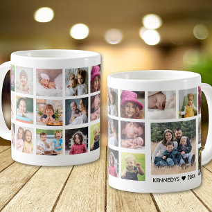 Create Your Own 22 Photo Collage Family Name White Coffee Mug