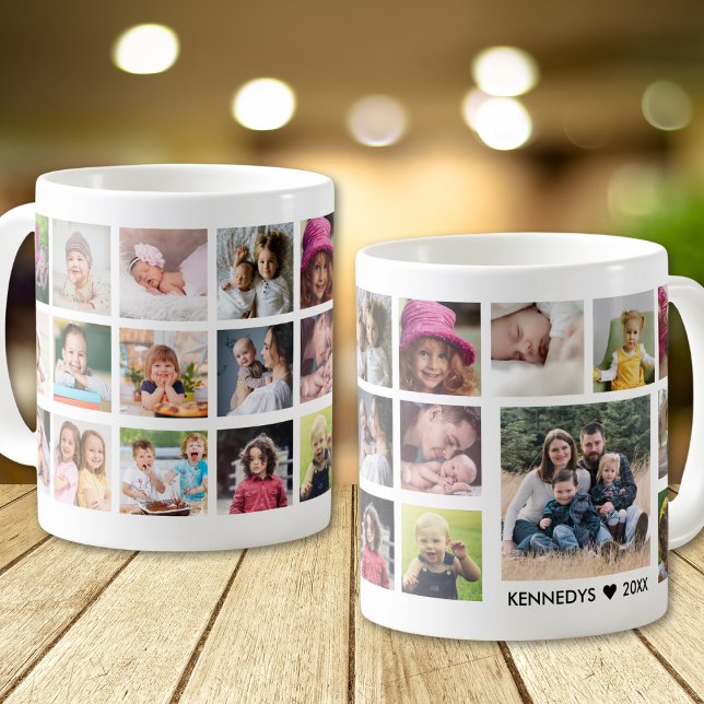 Create Your Own 22 Photo Collage Family Name White Coffee Mug (Creator Uploaded)