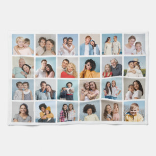 Create Your Own 24 Photo Collage Editable Color Tea Towel