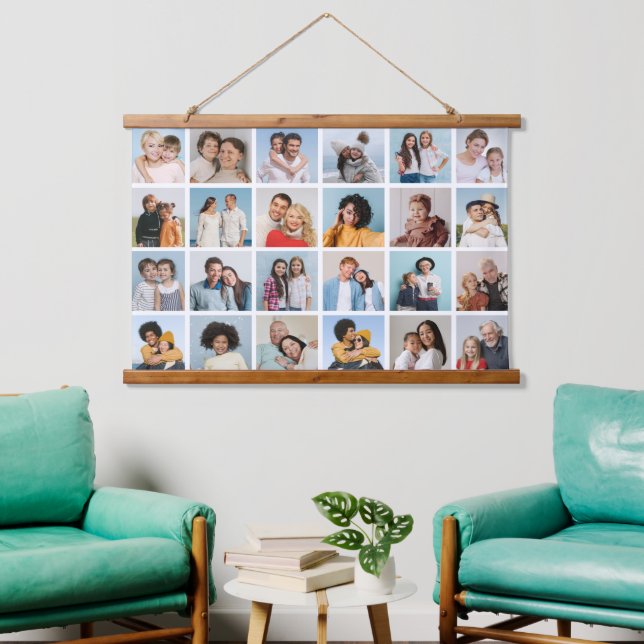 Create Your Own 24 Photo Collage Editable Colour  Hanging Tapestry (Living Room)