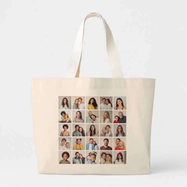Create Your Own 25 Photo Collage Large Tote Bag (Front)