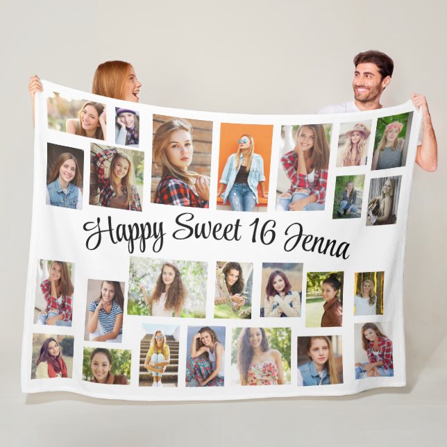 Create Your Own 25 Photo Happy Sweet 16  Fleece Blanket (In Situ)