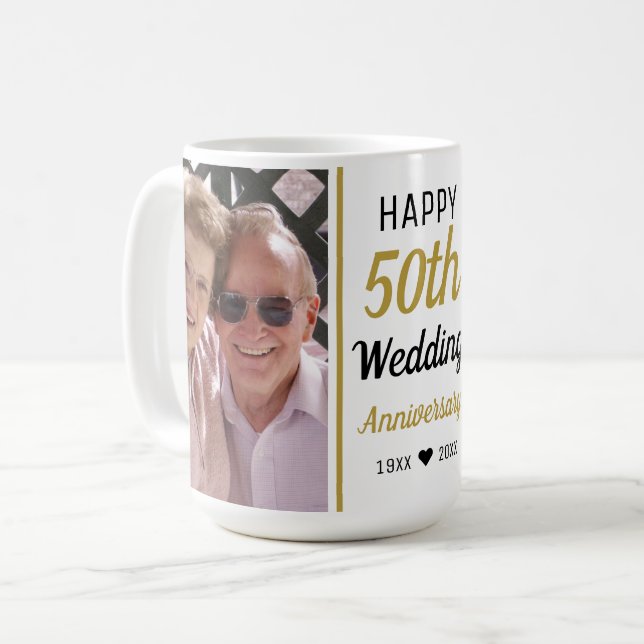 Create Your Own 2 Photo 50th Golden Anniversary  Coffee Mug (Front Left)