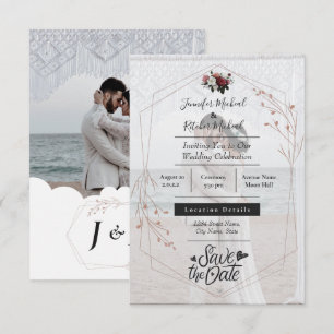 Create Your Own 2 Photo minimalist Calligraphy  Invitation