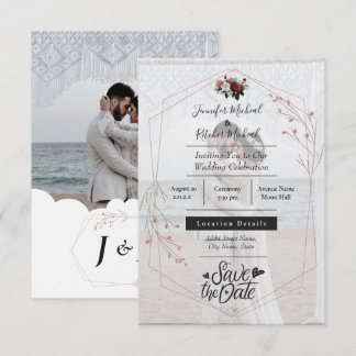 Create Your Own 2 Photo minimalist Calligraphy  Invitation