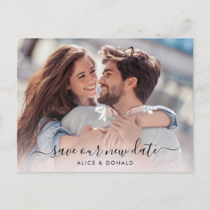 Create Your Own 2 Photo Wedding Change of Date Postcard