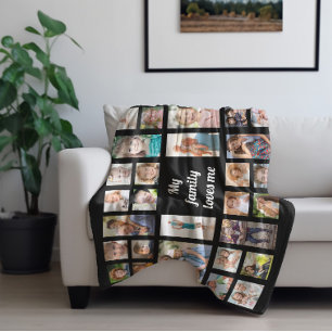 Create Your Own 32 Family Photo Collage Fleece Blanket