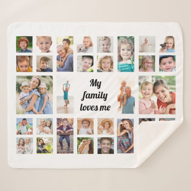 Create Your Own 32 Family Photo Collage White Sherpa Blanket (Front (Horizontal))