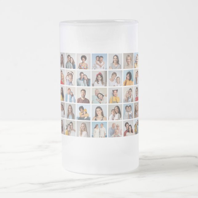 Create Your Own 35 Photo Collage Frosted Glass Beer Mug (Center)
