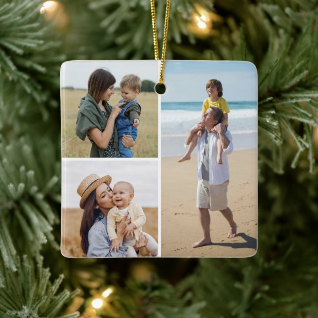 Create Your Own 3 Photo Collage Ceramic Ornament (Tree)