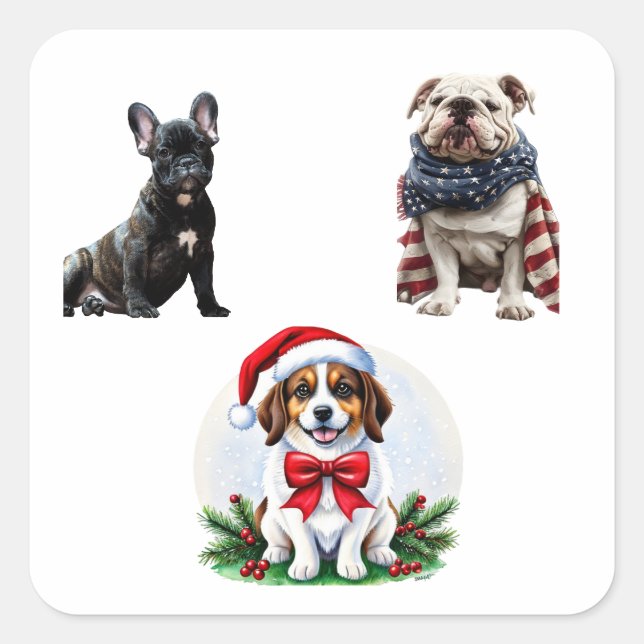 Create Your Own 3 Photo Collage Custom Square Sticker (Front)