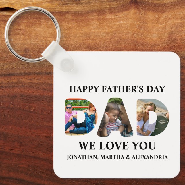 Create your own 3 photo collage Happy Fathers day Key Ring (Front)