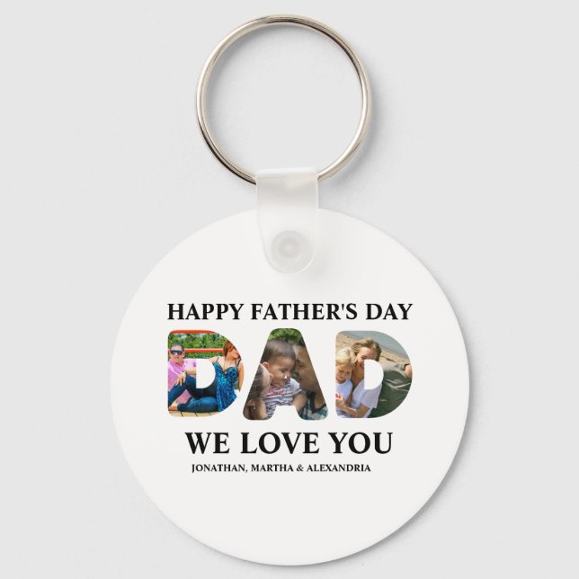 Create your own 3 photo collage Happy Fathers day Key Ring (Front)