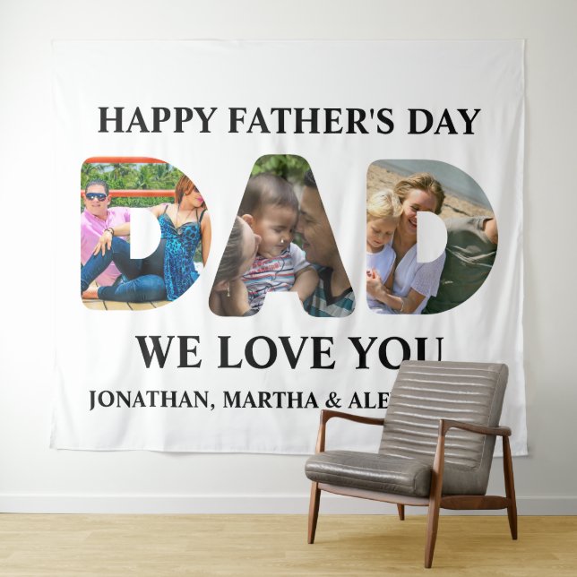 Create your own 3 photo collage Happy Fathers day Tapestry (In Situ (Horizontal))